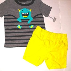 NWT Carter's 2 PC Boy 24M Monster Tee Shorts Set